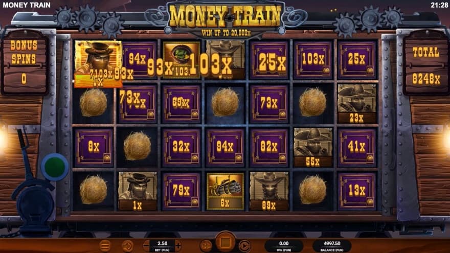 A total win of 8,248X in the Money Cart Bonus Round.