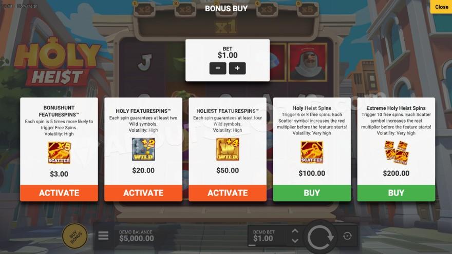 Bonus buy feature with five options to choose from.