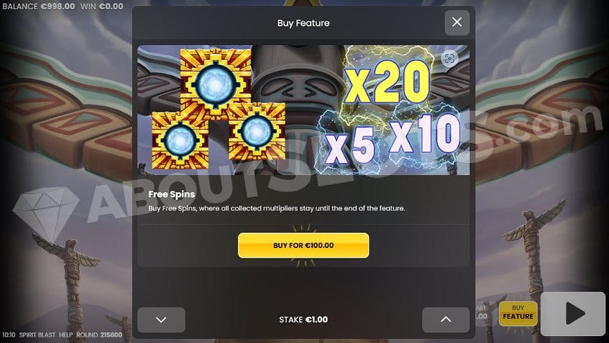 A menu to buy the Free Spins for 100X the bet.
