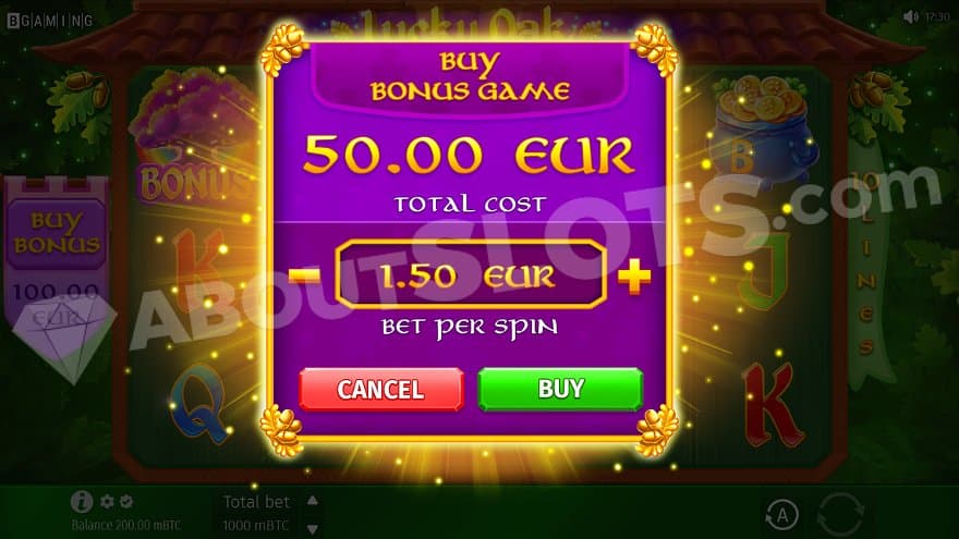 A menu offering the player to buy the bonus game for €50.