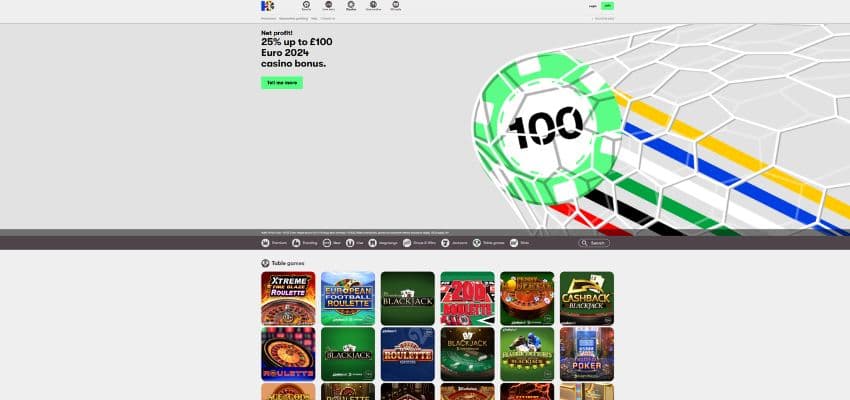 10bet casino table games category showing thumbnails of some games and a promotions banner