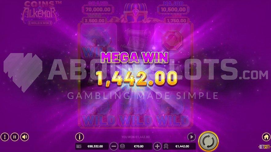 A screen saying Mega Win 1,442.00