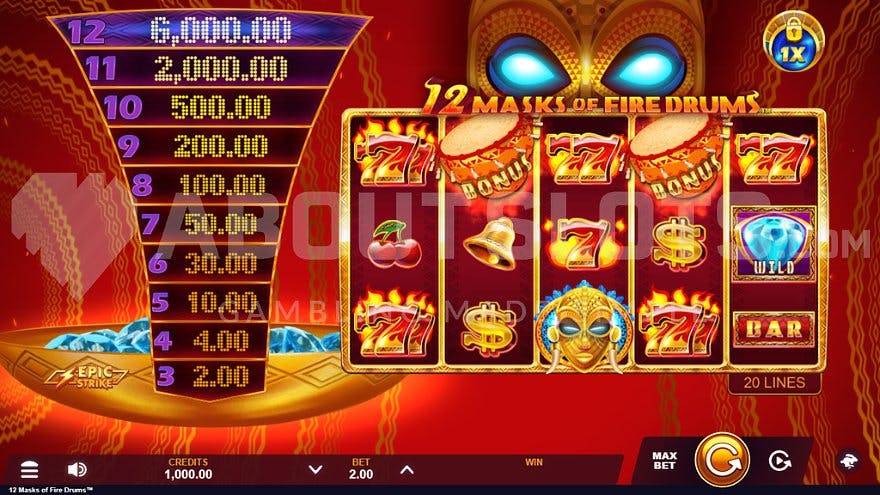 A casino slot with 5 reels.