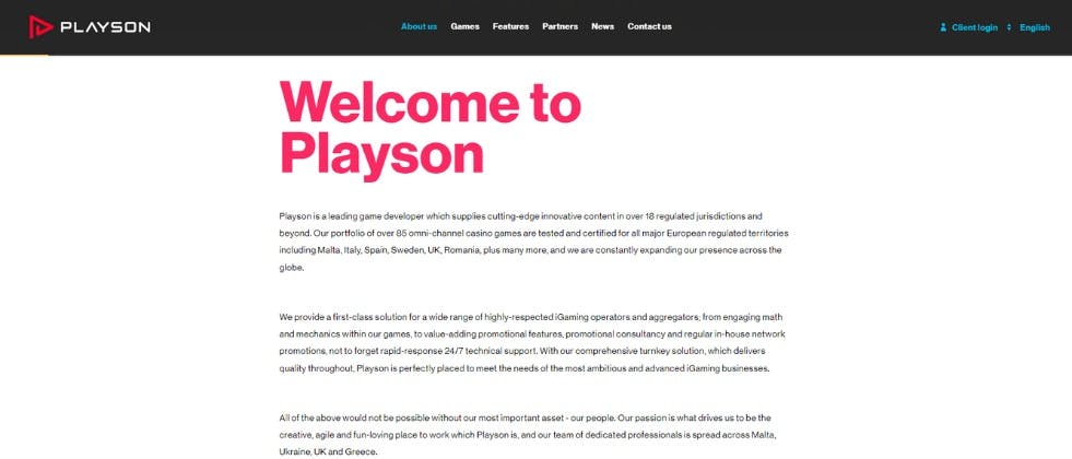 An image of Playson's "About us" page