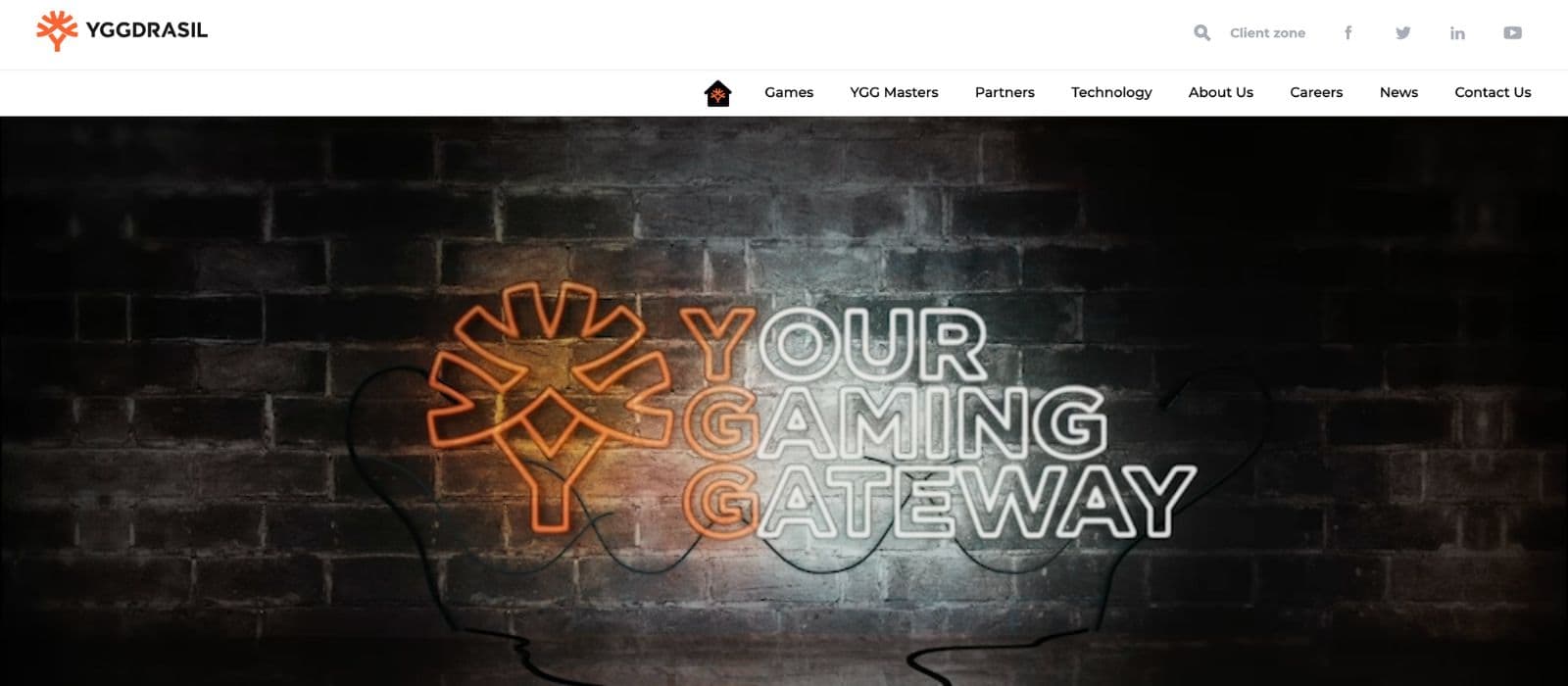 Yggdrasil's homepage, with their slogan: Your Gaming Gateway