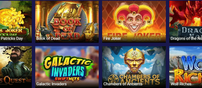 Slot machine games selection from Spinson Casino.