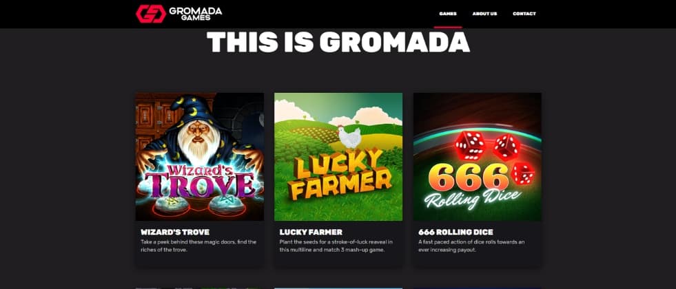 An image of Gromada's homepage, showcasing some of their games