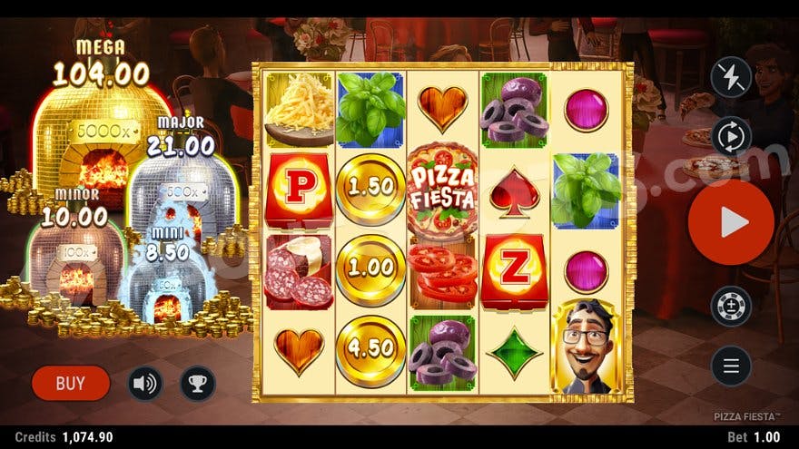 A casino slot with five reels and four rows.