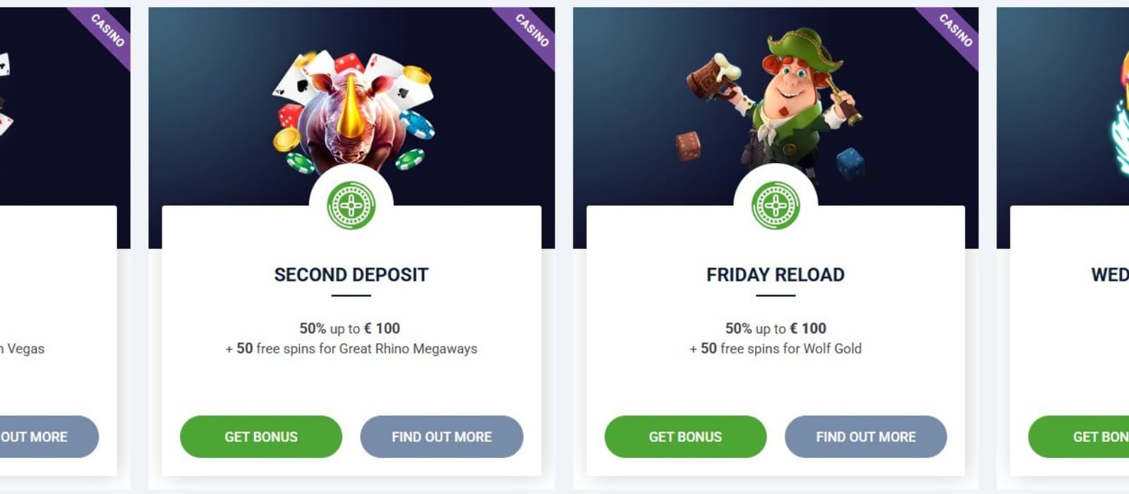 The promotions page of 20bet Casino presents a wide range of bonuses such as the welcome bonus and Friday reload bonus.