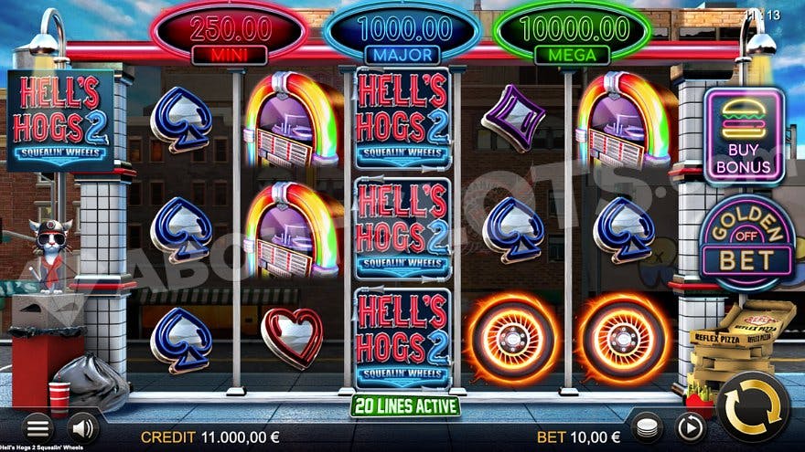A casino slot with biker symbols on the reels. 