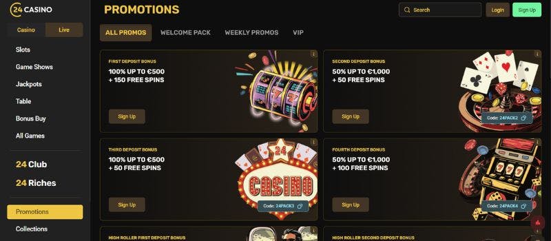 The promotion page for 24Casino.