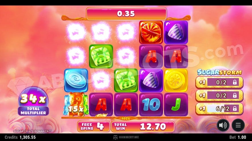 A win of 0.35 with a 34X multiplier in the free spins.