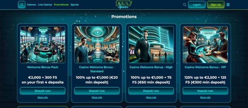 the bonus page of allspins casino