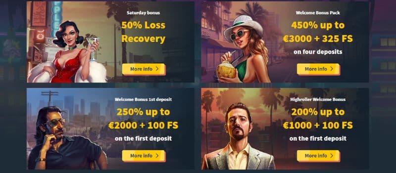 The promotion page at Snatch Casino with four different rewards.