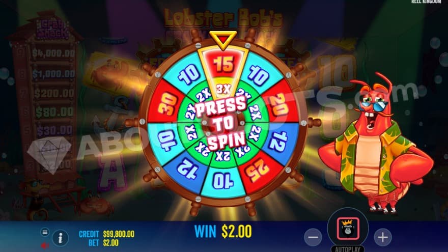 A screenshot of the wheel before the bonus