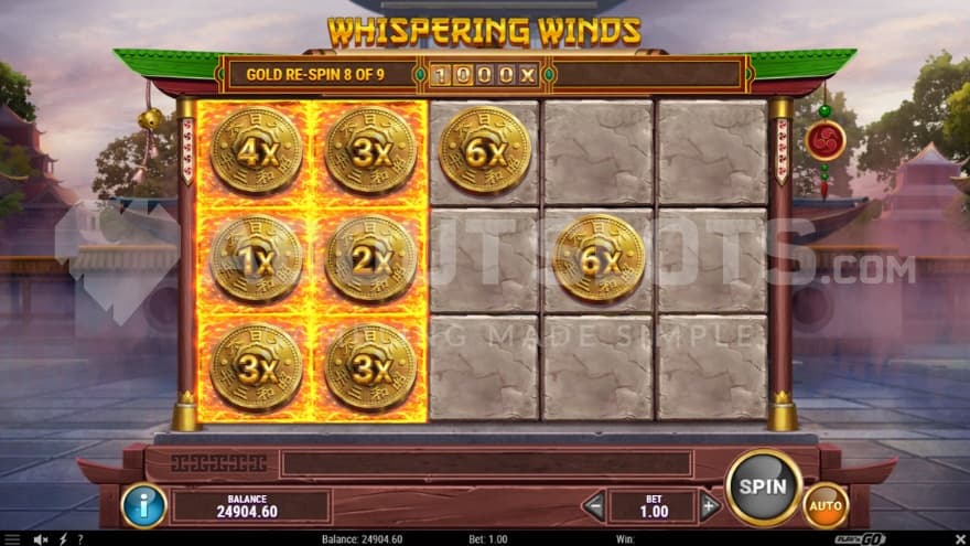 Gold Respins feature being active with eight gold coin symbols on the reels.