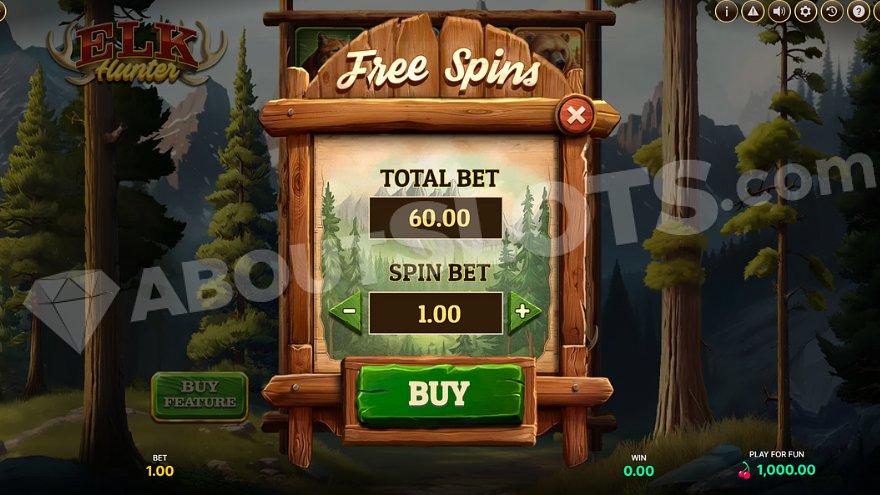 A menu offering the Free Spins for 60X the bet.