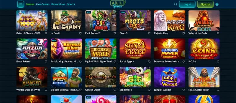 A selection of the slots available at Allspins casino