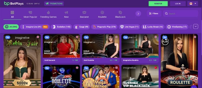 A list of live games available at Betplays