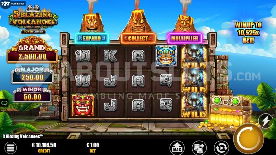 Base game with Jackpots presented on the left of the reels.