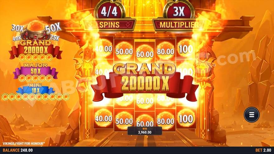 A screenshot of the grand jackpot being won