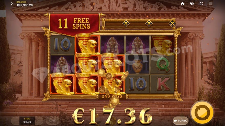 Alexander's treasure bonus game with 11 free spins left.