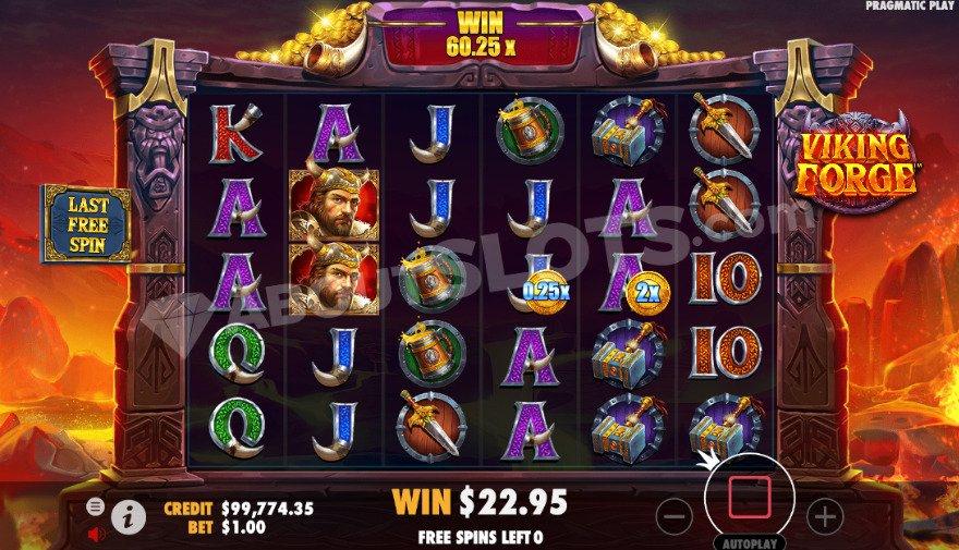 Free Spins bonus game feature where you can see coin overlay symbols on two symbols. 