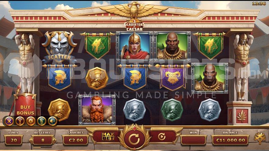 A casino slot with a Roman theme.