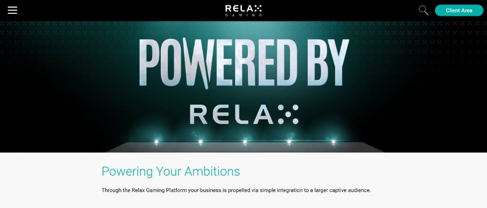 A screenshot of Relax Gaming's website, showcasing its Powered By service