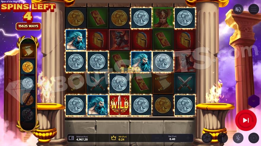 A win on all six reels in the free spins.