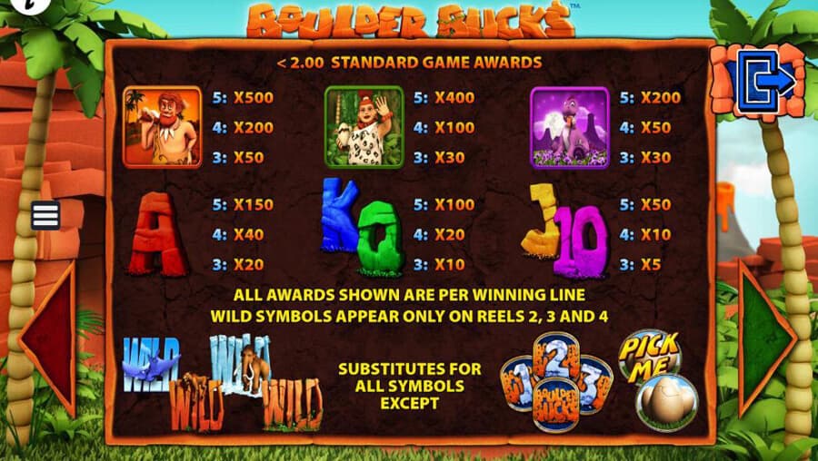 Boulder Bucks slot paytable