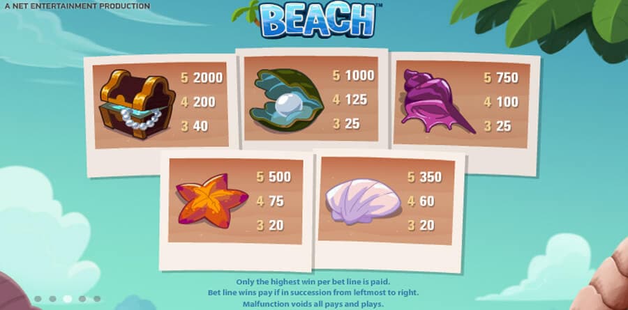 beach slot paytable