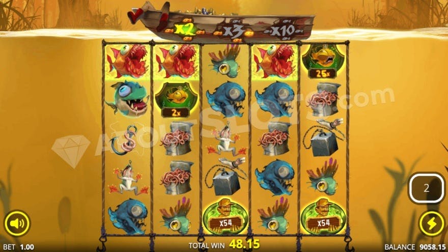 Honey Hole spins bonus game with two free spins left.