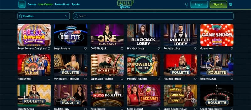 live games available at allspins casino