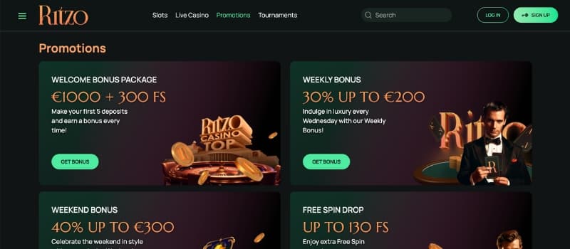 Ritzo casino's promotions page