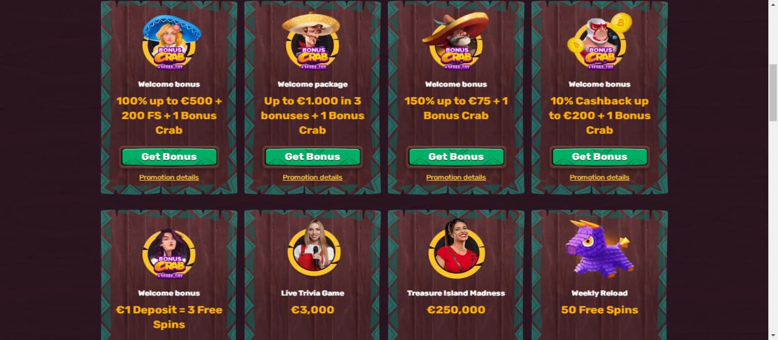 5Gringos casino promotions page with the welcome bonus offer banners and other promotion banners with animated characters