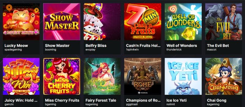 A selection of slot games on SolisBet.