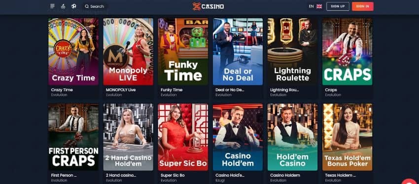 Zen casino live dealer games category showing thumbnails of some titles‍