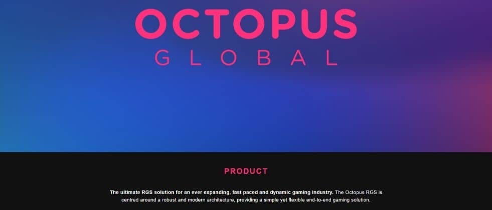 The homepage of Octobus Global. A gradient background and the logo og the company.