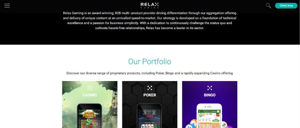 A screenshot from Relax's homepage