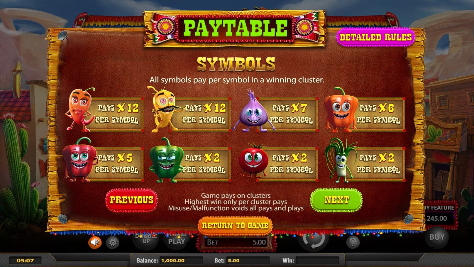 Chili Pop Slot Paytable