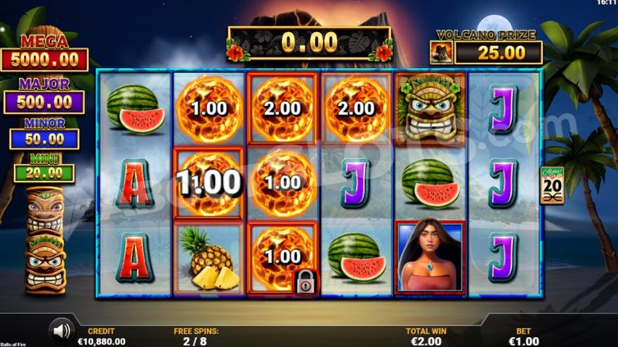 Free spins bonus game where you can see different Jackpots to the left.