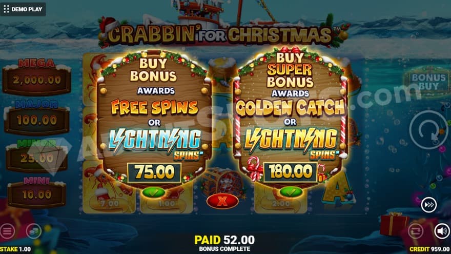 Bonus Buy feature with two options to choose from.