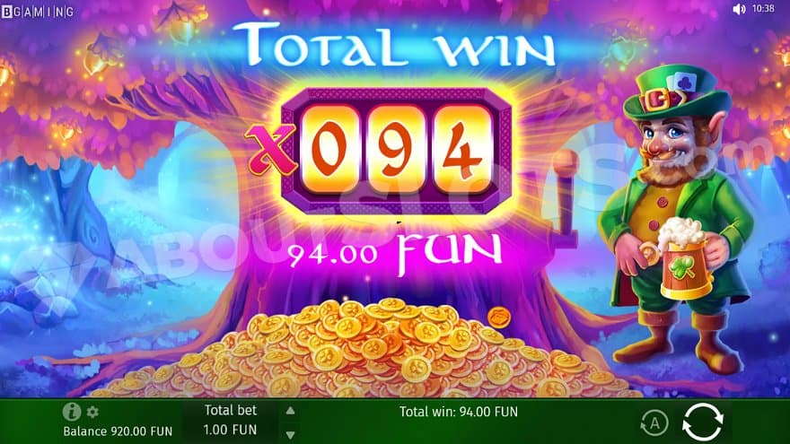 A win of 94X the bet on the reels in the bonus game.