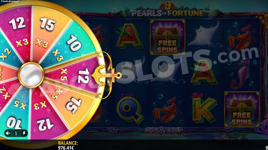 A wheel that has stopped on a segment with 12 spins and a 5X multiplier. 