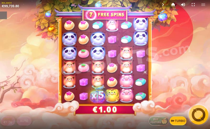 Free Spins bonus game with a 5X multiplier on one reel.