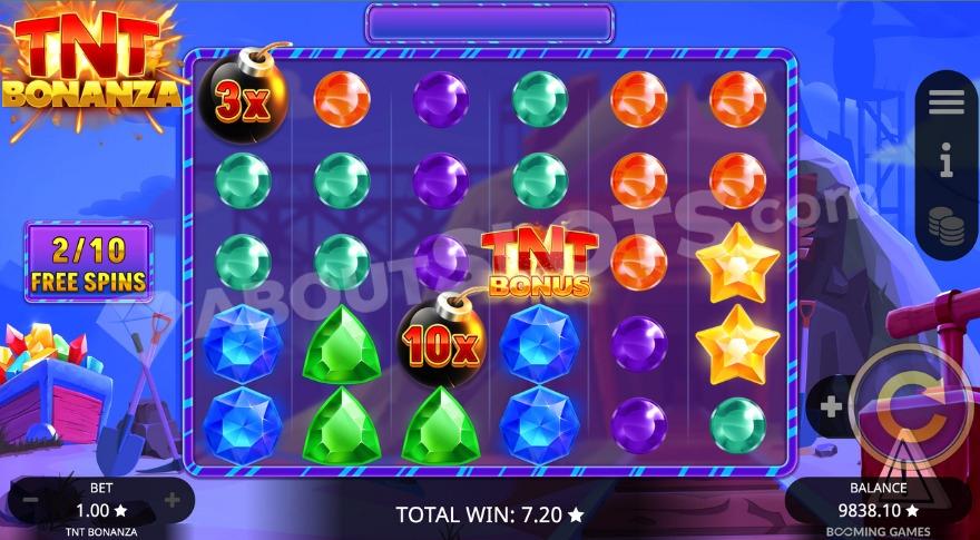 Free Spins bonus game with multiplier symbols on the reels.