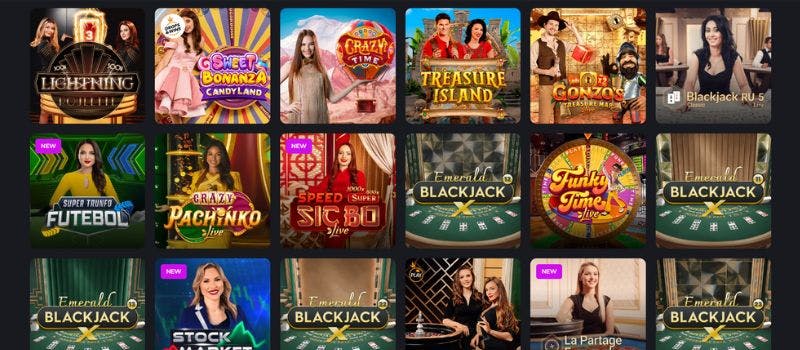 Some of the live games available at Scream Casino, including Treasure Island and Crazy Pachinko.