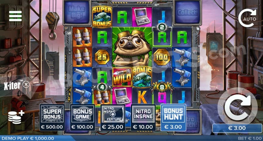 A menu selling five features for between 3X and 500X the bet. 