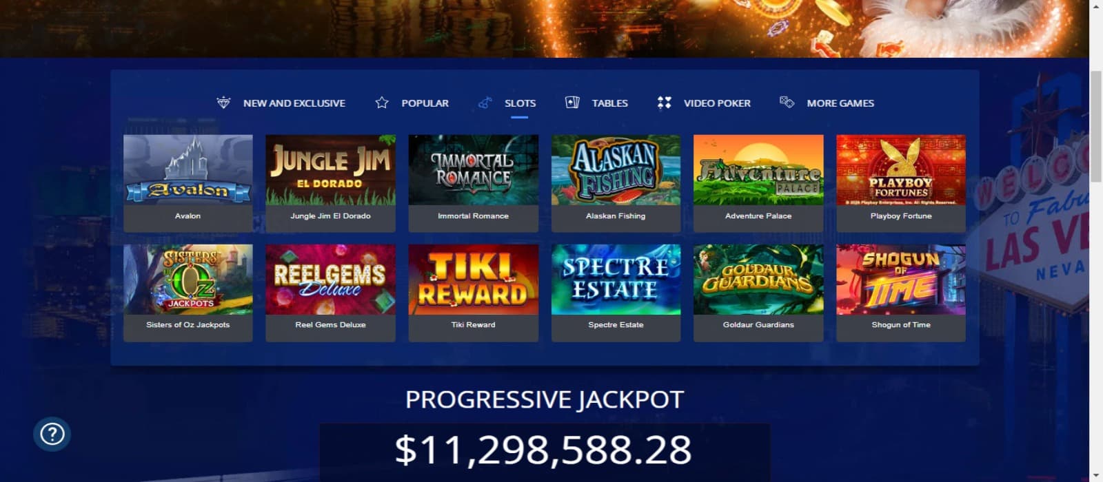 AllSlots Casino games page showing the colorful icons of various slot games with a blue background.